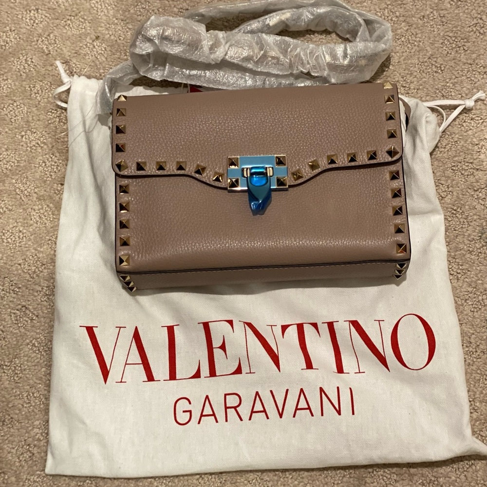 Valentino Garavani Tan Crossbody Bag with Studded Accents